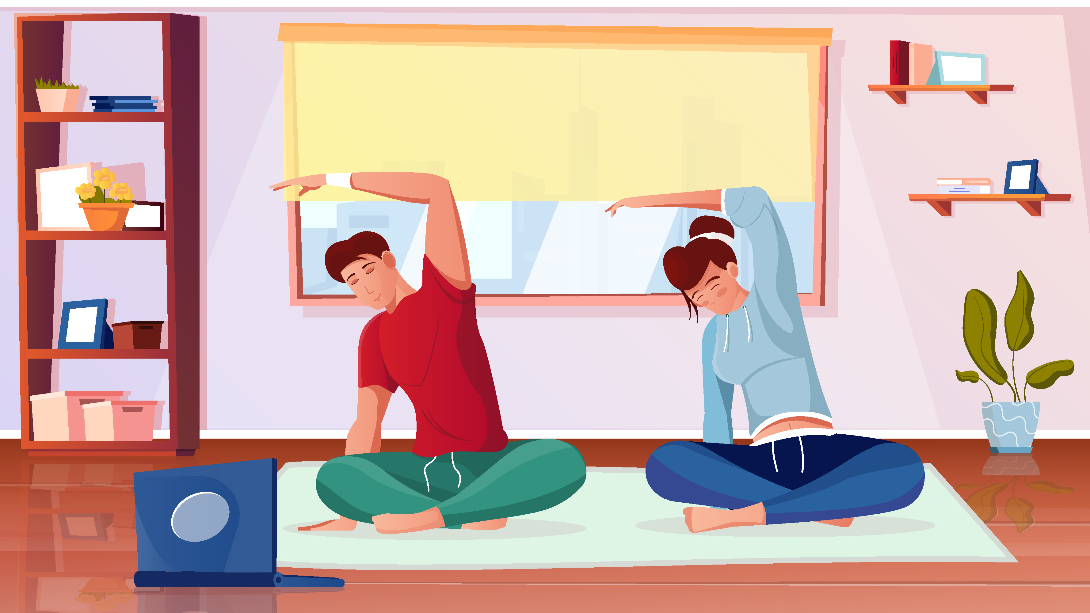 pareja practicando clase de yoga en directo