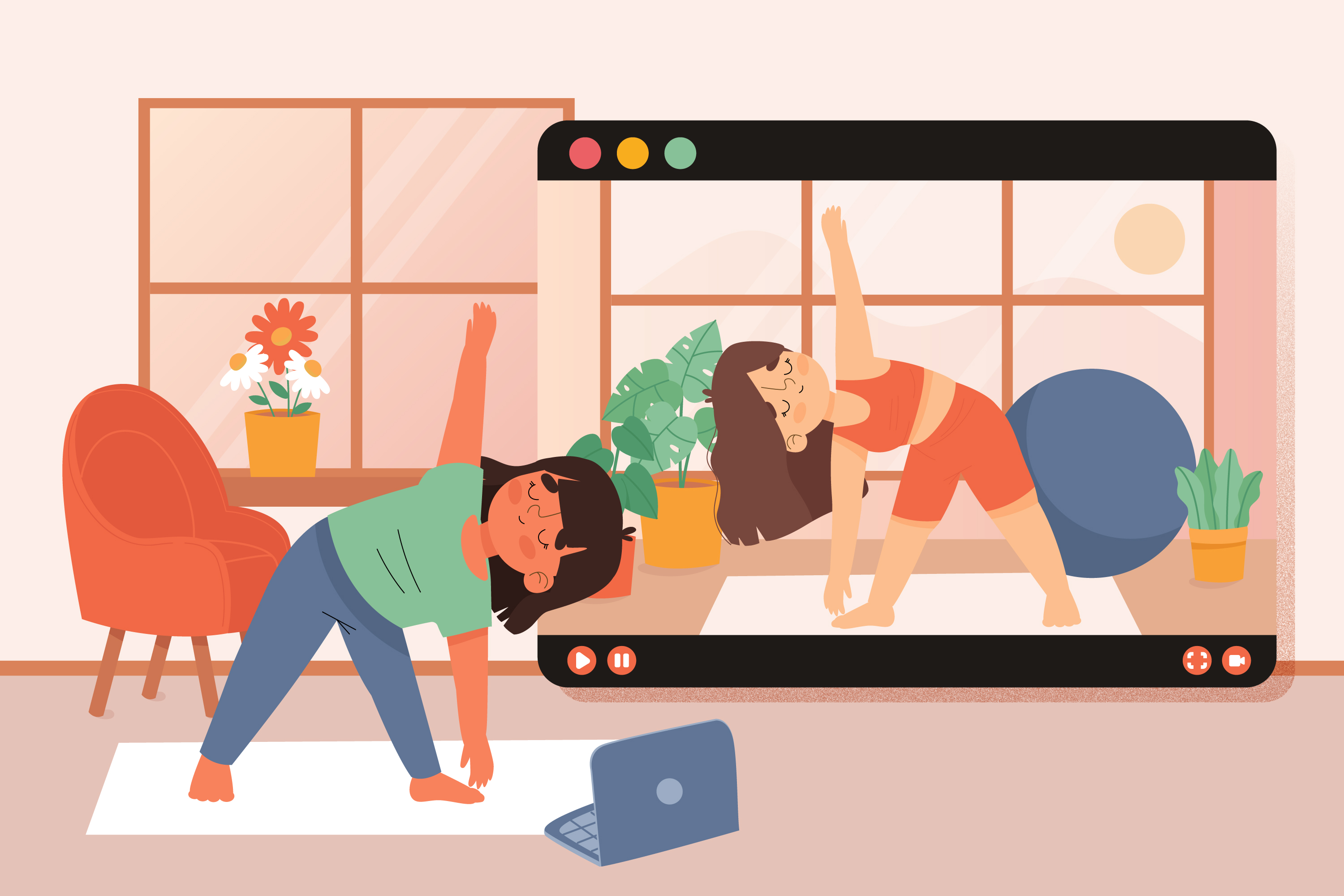 mujer practicando yoga desde casa