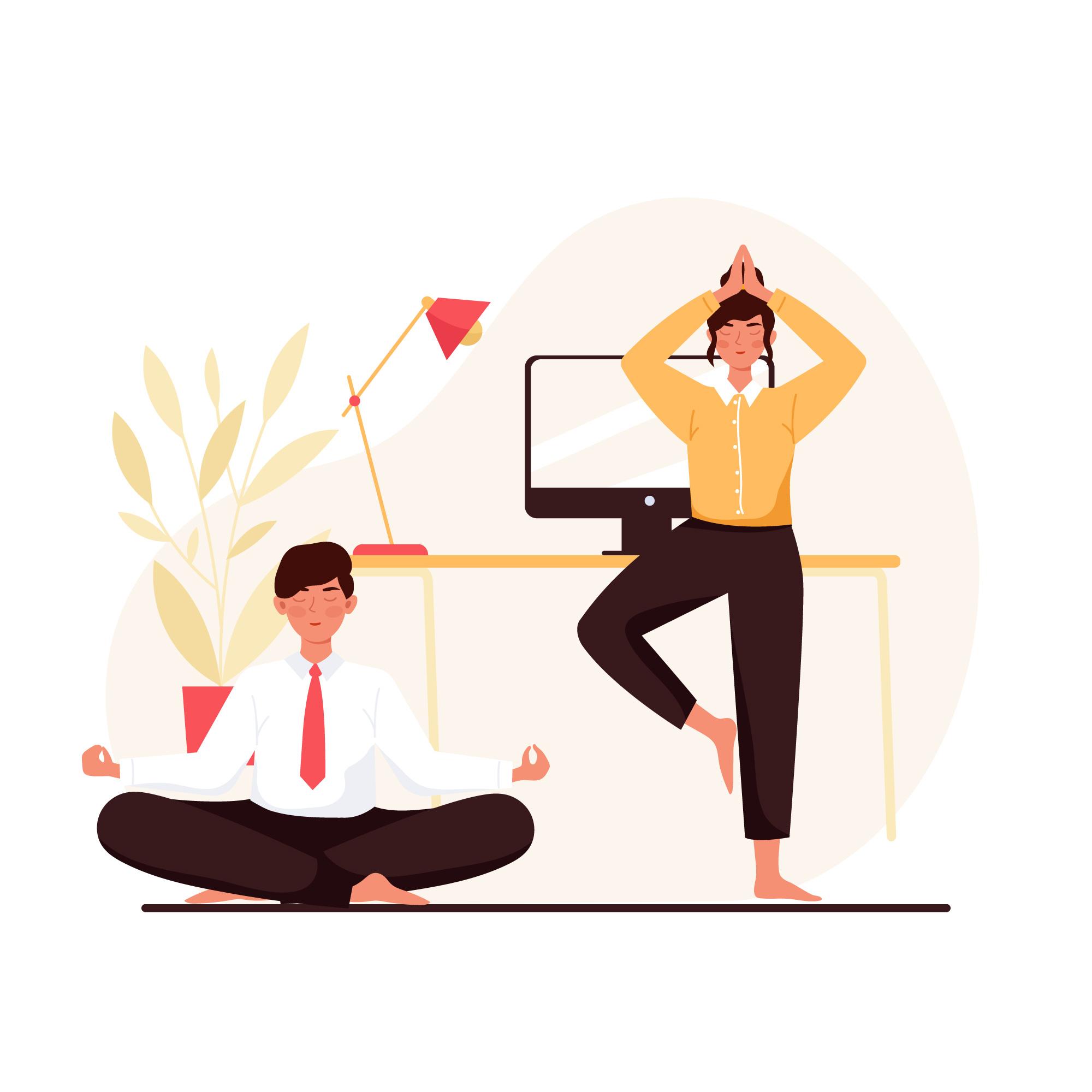 personas practicando yoga en el trabajo